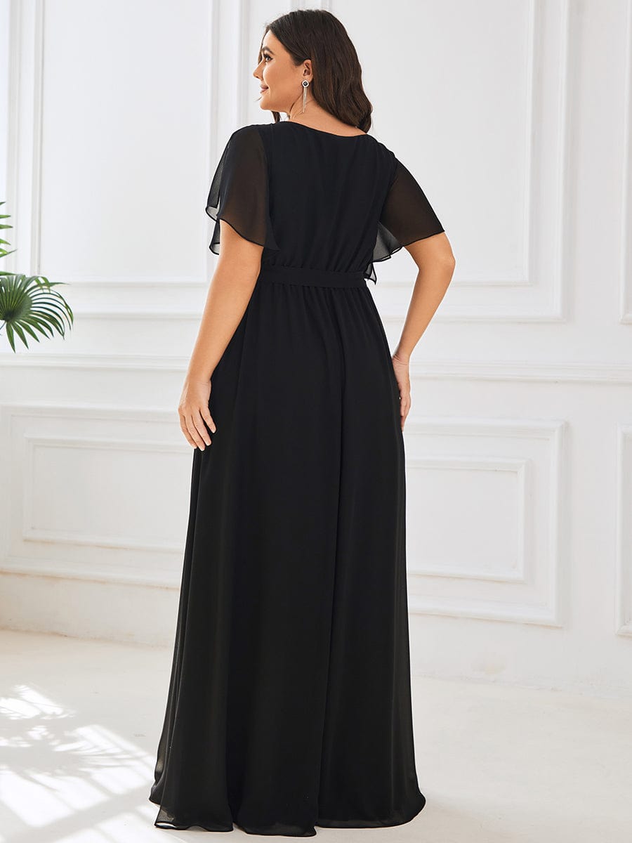 MsDresslyEP Plus Formal Dress Plus Size Ruffle Pleated Chiffon Tie-Waist Evening Dress