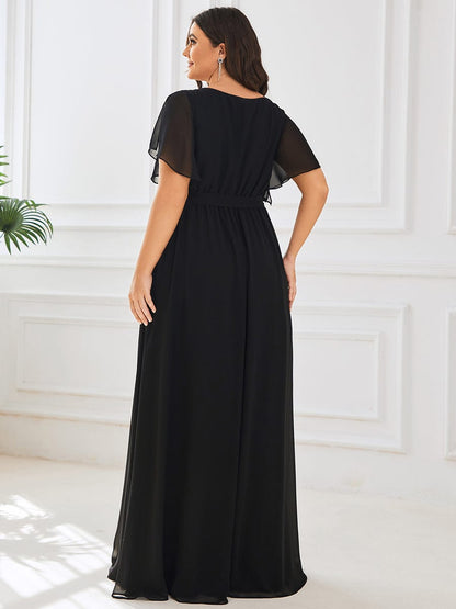 MsDresslyEP Plus Formal Dress Plus Size Ruffle Pleated Chiffon Tie-Waist Evening Dress