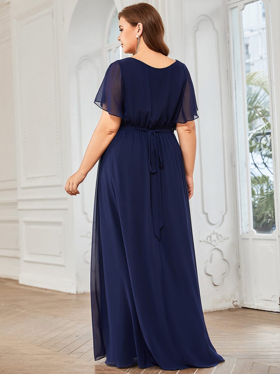 MsDresslyEP Plus Formal Dress Plus Size Ruffle Pleated Chiffon Tie-Waist Evening Dress