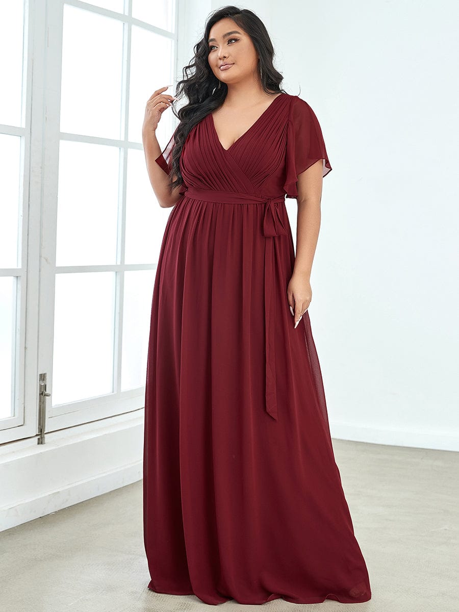 MsDresslyEP Plus Formal Dress Plus Size Ruffle Pleated Chiffon Tie-Waist Evening Dress