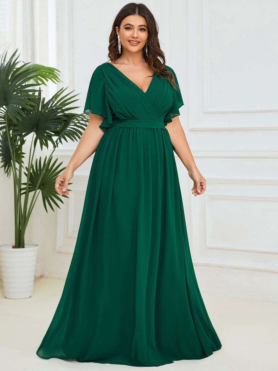 MsDresslyEP Plus Formal Dress Plus Size Ruffle Pleated Chiffon Tie-Waist Evening Dress