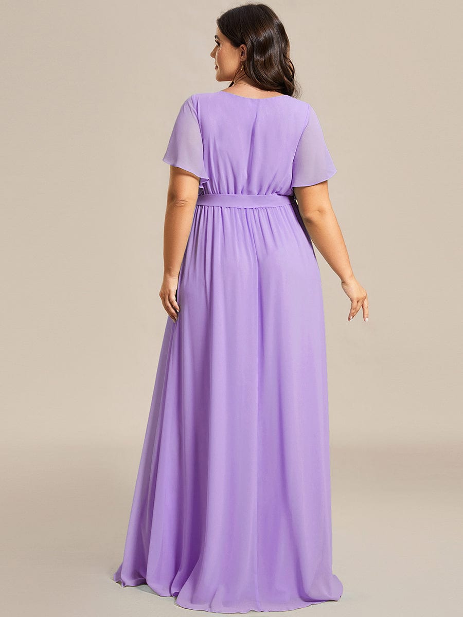 MsDresslyEP Plus Formal Dress Plus Size Ruffle Pleated Chiffon Tie-Waist Evening Dress