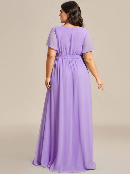 MsDresslyEP Plus Formal Dress Plus Size Ruffle Pleated Chiffon Tie-Waist Evening Dress