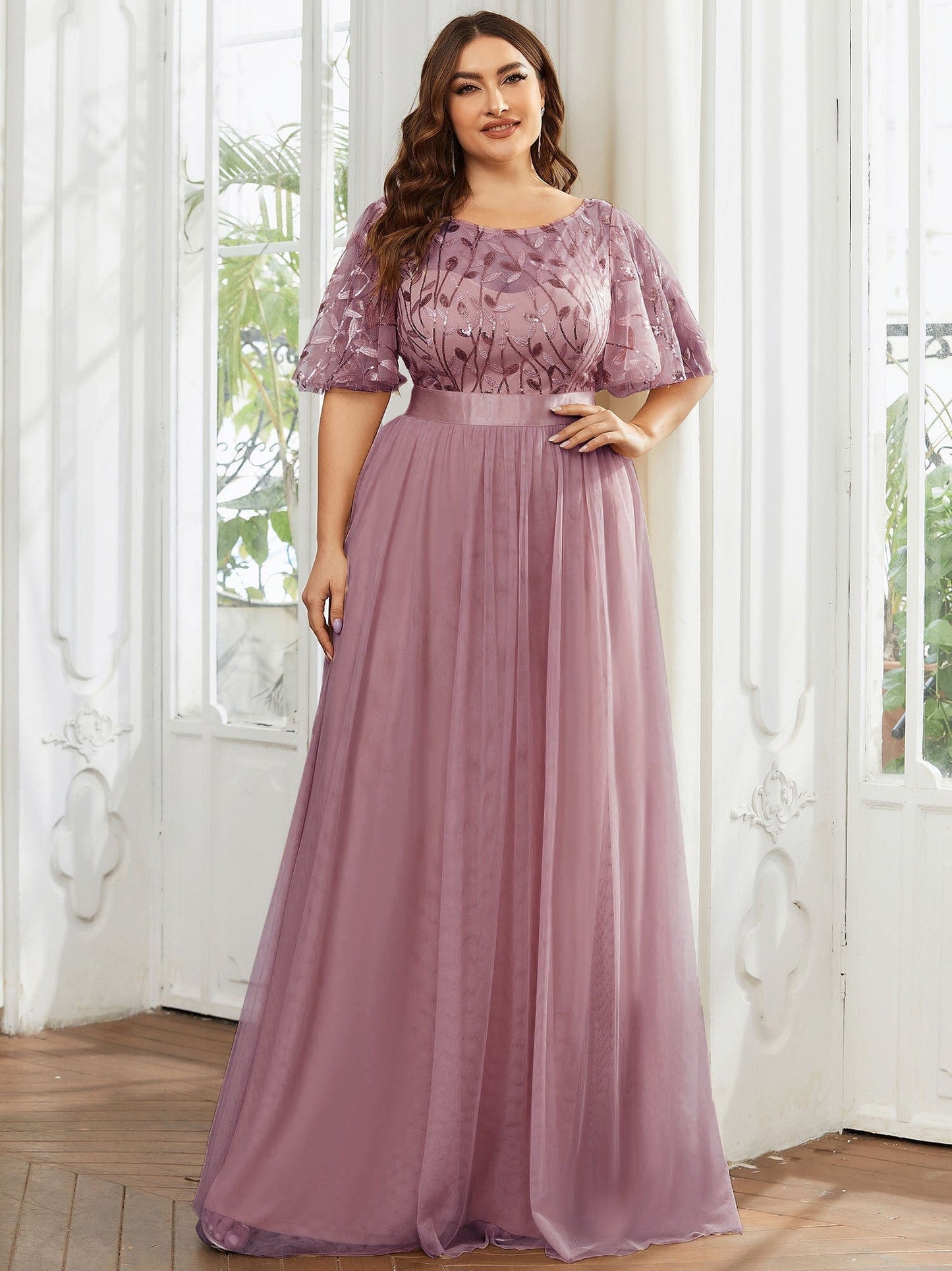 MsDresslyEP Plus Formal Dress Plus Size Sequin Bodice Long Formal Evening Dresses DRE230977433POH16