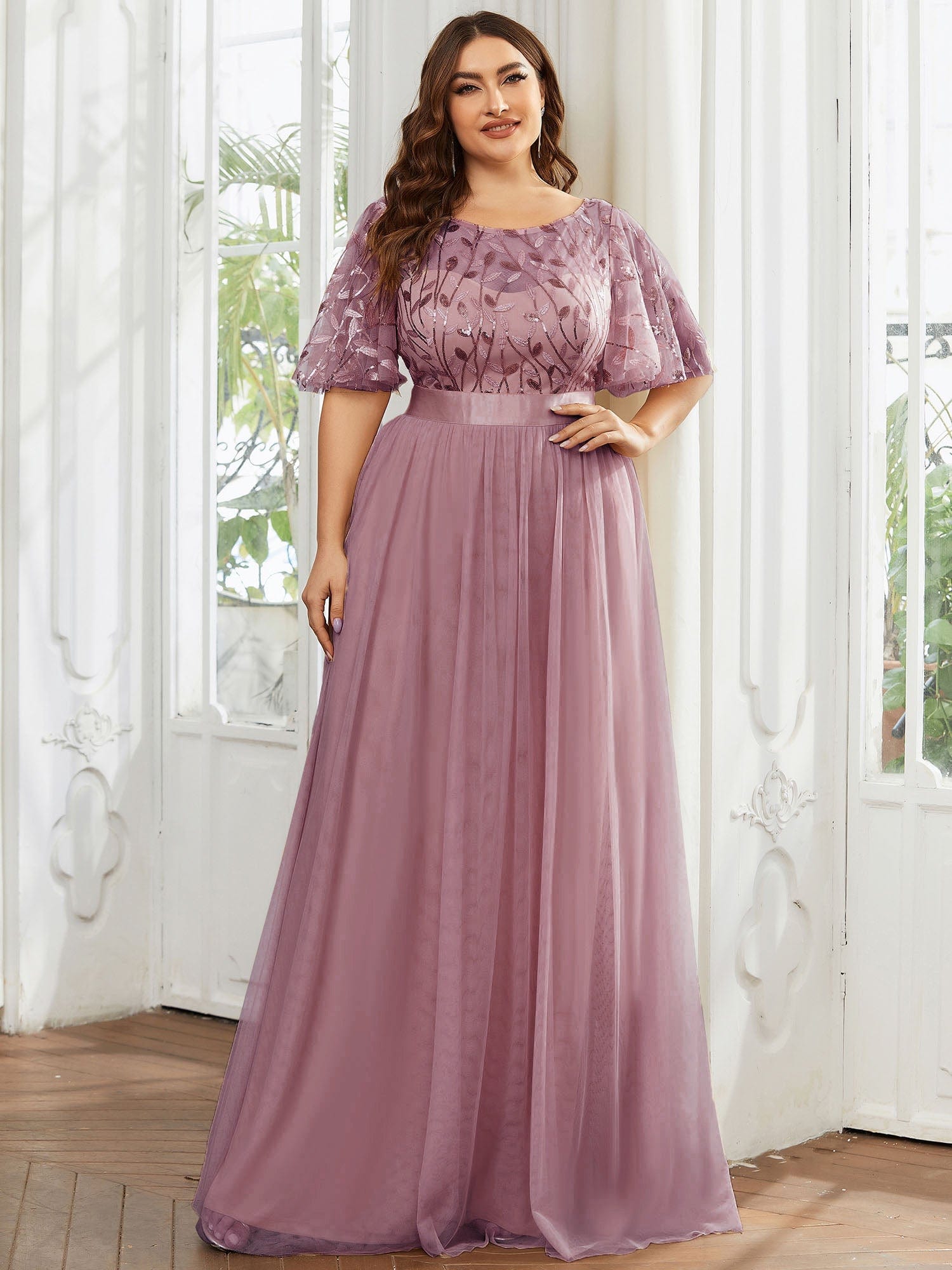 MsDresslyEP Plus Formal Dress Plus Size Sequin Bodice Long Formal Evening Dresses DRE230977433POH16