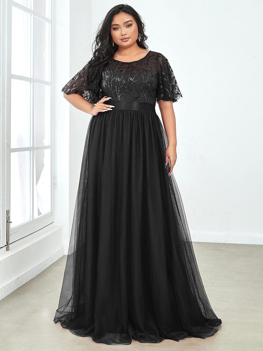 MsDresslyEP Plus Formal Dress Plus Size Sequin Bodice Long Formal Evening Dresses DRE230977457BLK16