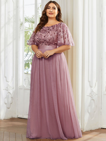 MsDresslyEP Plus Formal Dress Plus Size Sequin Bodice Long Formal Evening Dresses