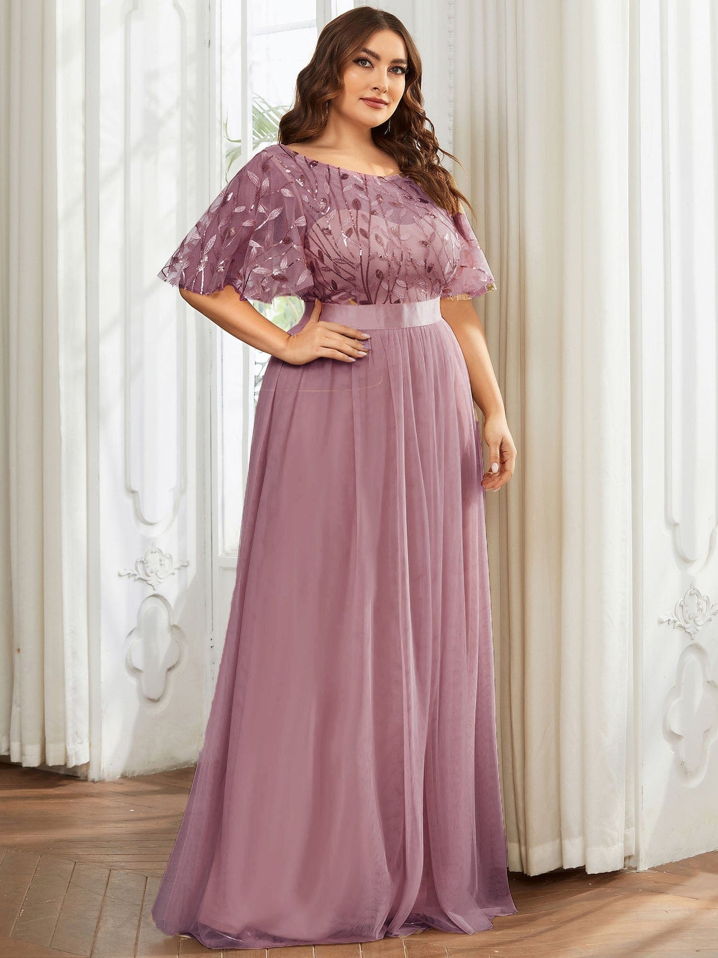 MsDresslyEP Plus Formal Dress Plus Size Sequin Bodice Long Formal Evening Dresses