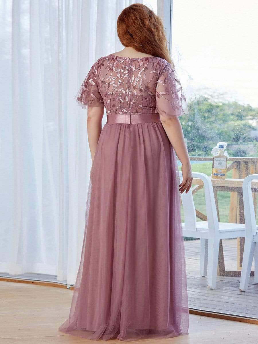 MsDresslyEP Plus Formal Dress Plus Size Sequin Bodice Long Formal Evening Dresses