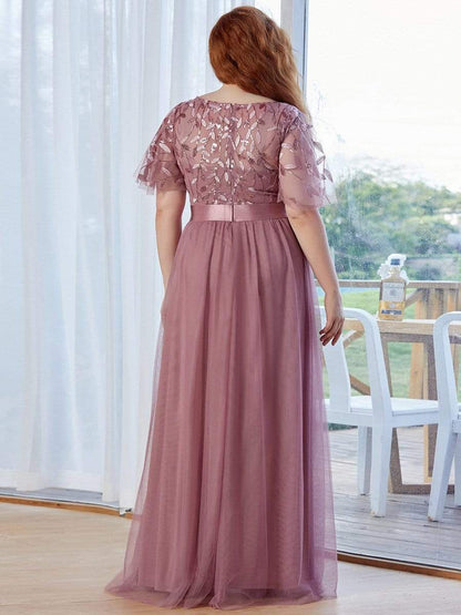 MsDresslyEP Plus Formal Dress Plus Size Sequin Bodice Long Formal Evening Dresses