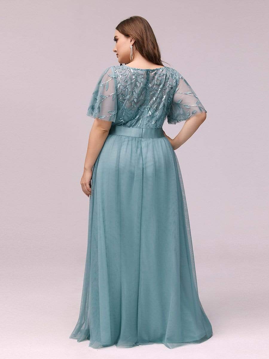 MsDresslyEP Plus Formal Dress Plus Size Sequin Bodice Long Formal Evening Dresses
