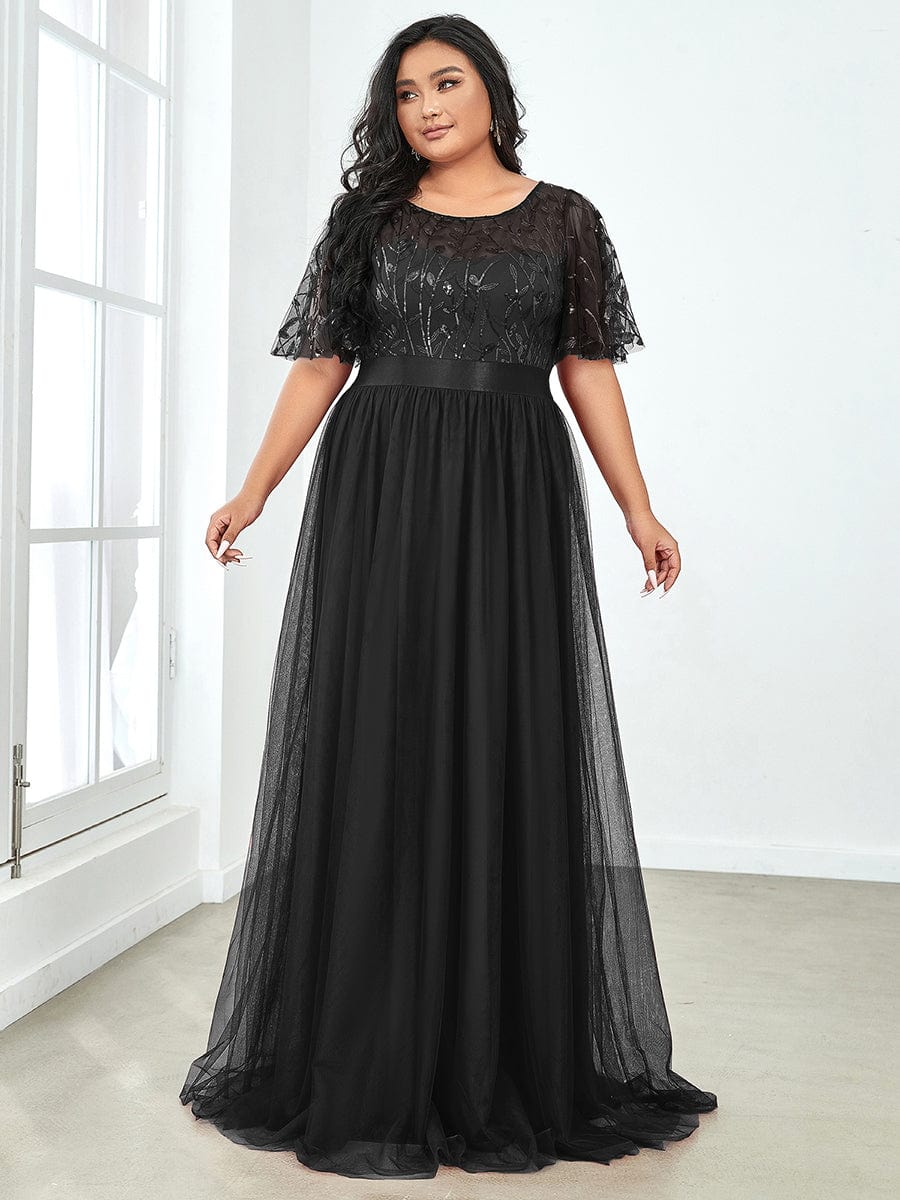 MsDresslyEP Plus Formal Dress Plus Size Sequin Bodice Long Formal Evening Dresses