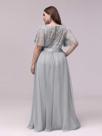 MsDresslyEP Plus Formal Dress Plus Size Sequin Bodice Long Formal Evening Dresses