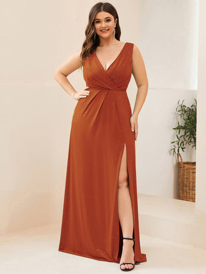 MsDresslyEP Plus Formal Dress Plus Size Shiny V Neck Side Slit Formal Evening Dress DRE230977531BOR16
