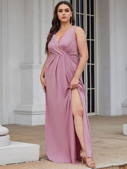 MsDresslyEP Plus Formal Dress Plus Size Shiny V Neck Side Slit Formal Evening Dress DRE230977547POH16