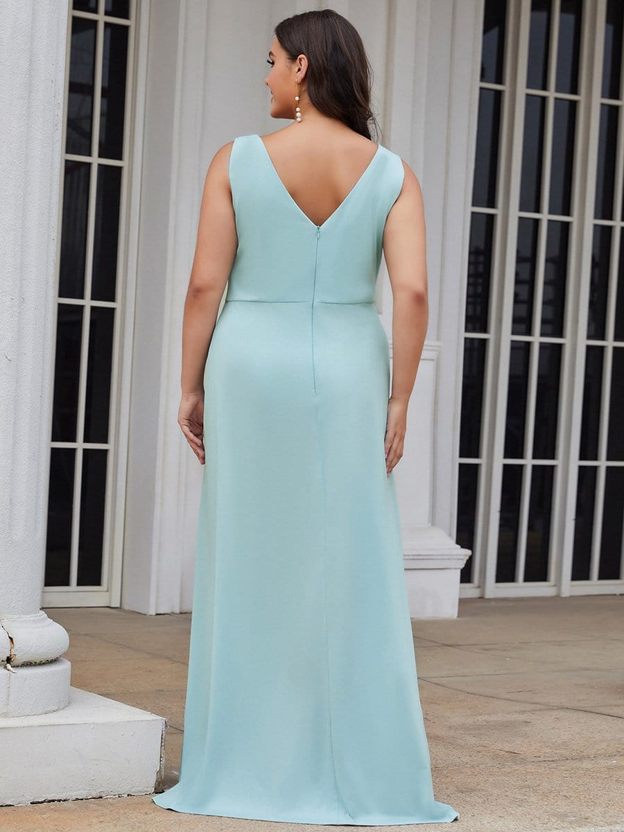 MsDresslyEP Plus Formal Dress Plus Size Shiny V Neck Side Slit Formal Evening Dress