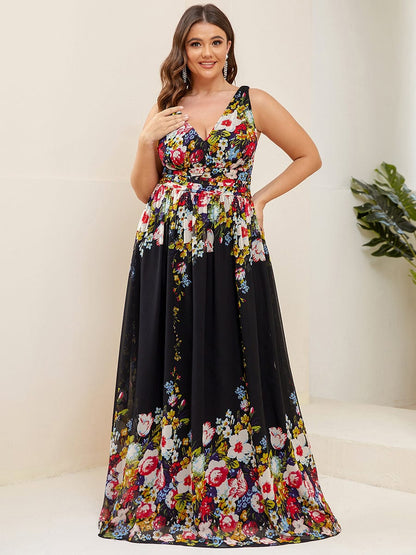 MsDresslyEP Plus Formal Dress Plus Size Sleeveless V-Neck Chiffon Semi Formal Maxi Dress DRE230975337BAP16