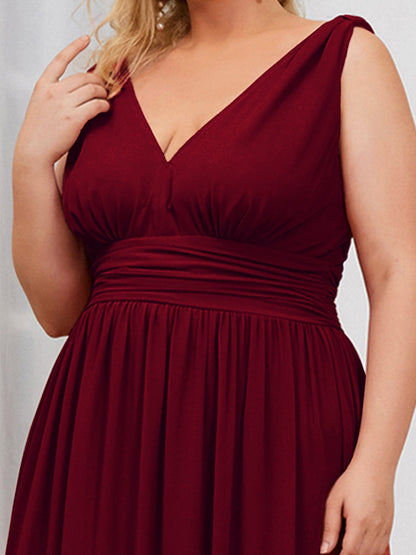 MsDresslyEP Plus Formal Dress Plus Size Sleeveless V-Neck Chiffon Semi Formal Maxi Dress