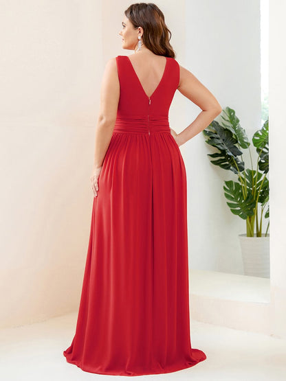 MsDresslyEP Plus Formal Dress Plus Size Sleeveless V-Neck Chiffon Semi Formal Maxi Dress