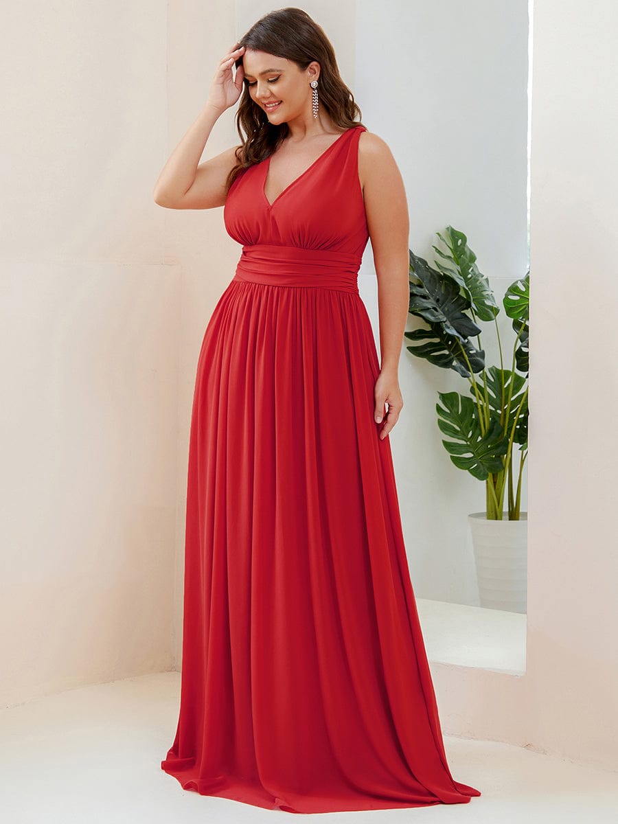 MsDresslyEP Plus Formal Dress Plus Size Sleeveless V-Neck Chiffon Semi Formal Maxi Dress