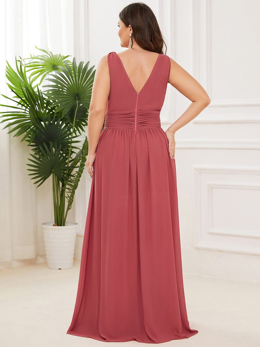 MsDresslyEP Plus Formal Dress Plus Size Sleeveless V-Neck Chiffon Semi Formal Maxi Dress