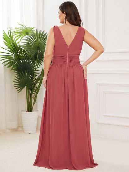 MsDresslyEP Plus Formal Dress Plus Size Sleeveless V-Neck Chiffon Semi Formal Maxi Dress
