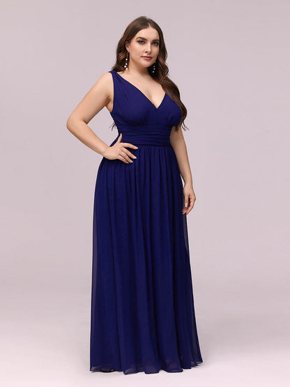 MsDresslyEP Plus Formal Dress Plus Size Sleeveless V-Neck Chiffon Semi Formal Maxi Dress