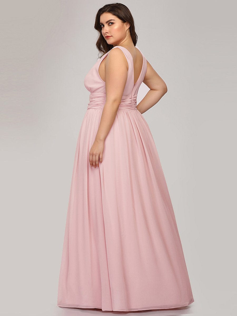 MsDresslyEP Plus Formal Dress Plus Size Sleeveless V-Neck Chiffon Semi Formal Maxi Dress