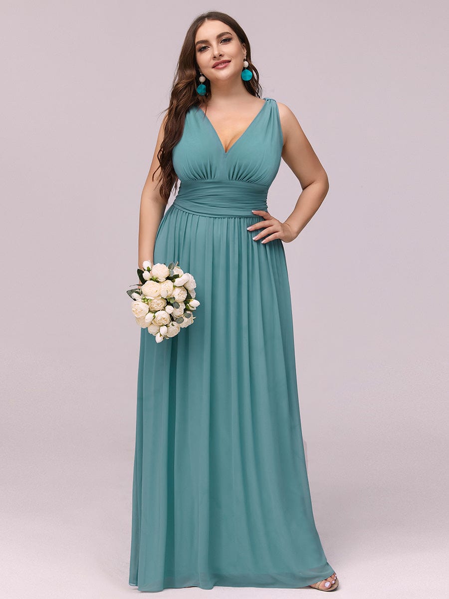 MsDresslyEP Plus Formal Dress Plus Size Sleeveless V-Neck Chiffon Semi Formal Maxi Dress