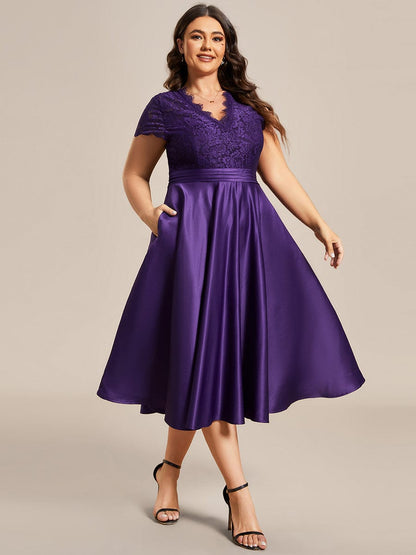 MsDresslyEP Plus Formal Dress Plus Size V-neck Lace Bodice A-line Cocktail Dress with Pockets DRE230978307DPH16