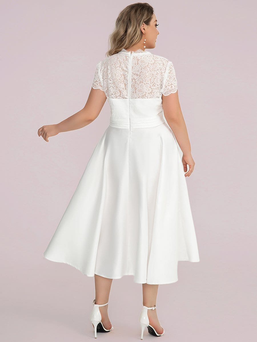 MsDresslyEP Plus Formal Dress Plus Size V-neck Lace Bodice A-line Cocktail Dress with Pockets