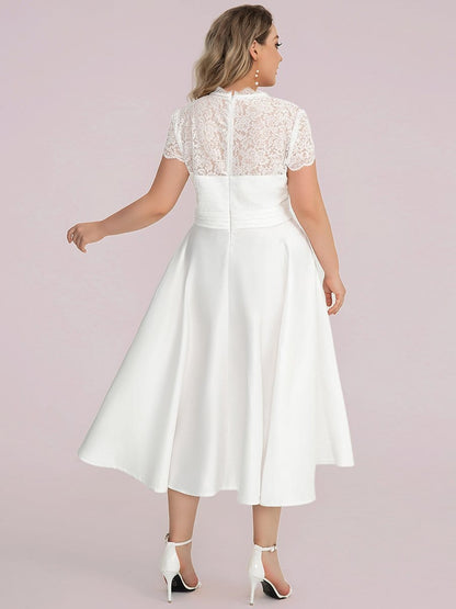MsDresslyEP Plus Formal Dress Plus Size V-neck Lace Bodice A-line Cocktail Dress with Pockets