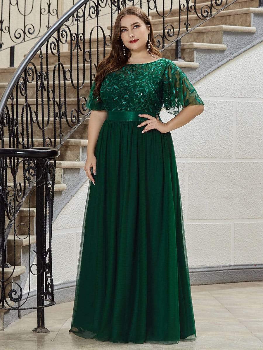 MsDresslyEP Plus Formal Dress Plus Size Women's Embroidery Evening Dresses with Short Sleeve DRE230970133DGV16