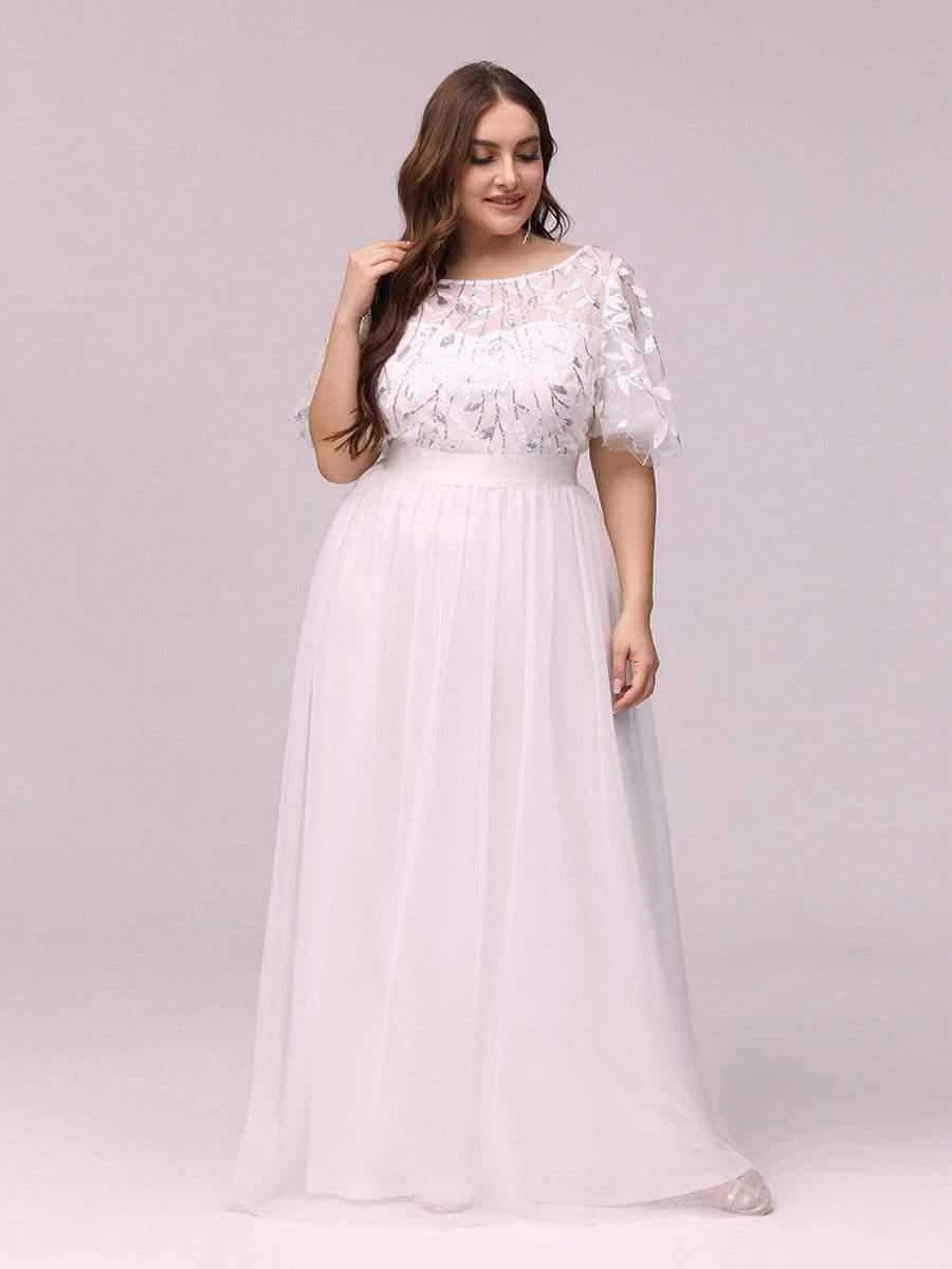 MsDresslyEP Plus Formal Dress Plus Size Women's Embroidery Evening Dresses with Short Sleeve DRE230970165WHT16