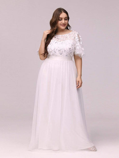 MsDresslyEP Plus Formal Dress Plus Size Women's Embroidery Evening Dresses with Short Sleeve DRE230970165WHT16