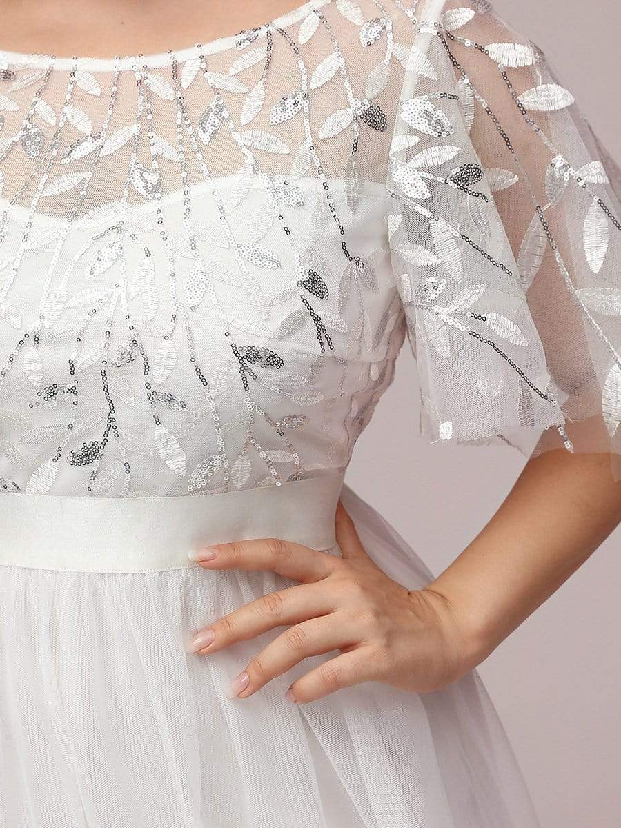 MsDresslyEP Plus Formal Dress Plus Size Women's Embroidery Evening Dresses with Short Sleeve