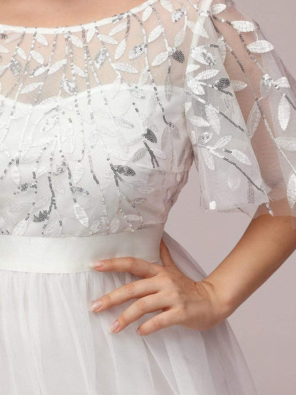 MsDresslyEP Plus Formal Dress Plus Size Women's Embroidery Evening Dresses with Short Sleeve