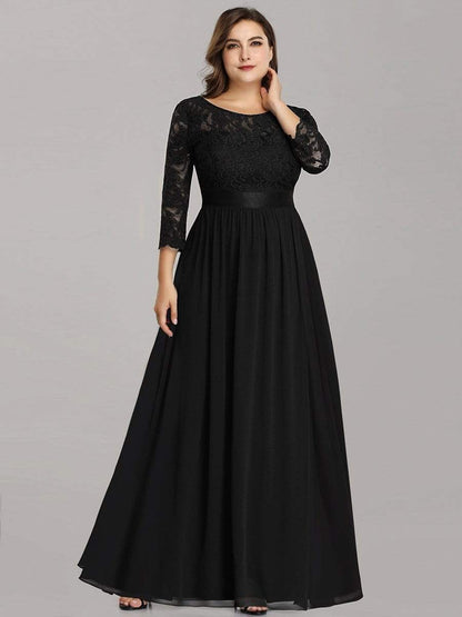 MsDresslyEP Plus Formal Dress Simple Plus Size Lace Evening Dress with Half Sleeves