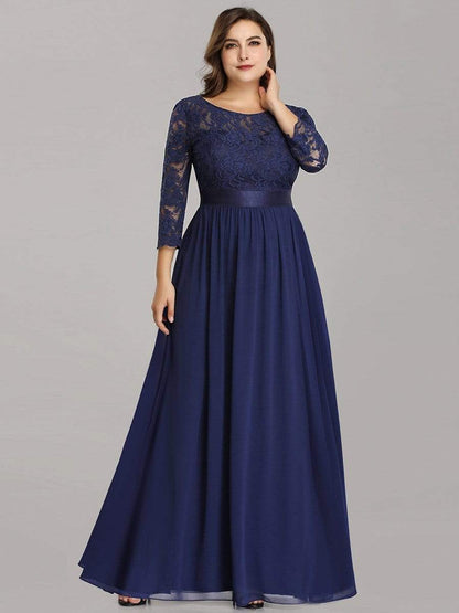 MsDresslyEP Plus Formal Dress Simple Plus Size Lace Evening Dress with Half Sleeves